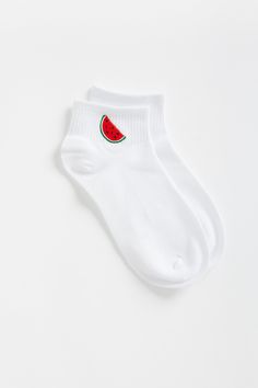 Watermelon Embroidered Socks WOMEN'S SOCKS Cove Accessories White Multi OS Trendy Red Socks For Summer, Comfortable Red Socks For Summer, Green Cotton Summer Socks, Trendy White Summer Socks, Cute Stretch Summer Socks, Stretch Green Summer Socks, Stretch Green Socks For Summer, Trendy Summer Cotton Socks, Casual Cotton Summer Socks