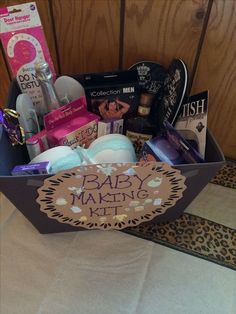 a baby shower gift box with its contents