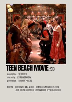 the movie poster for teen beach movie 2013 is shown in black and white with red accents