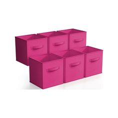 six pink storage bins with handles on each side