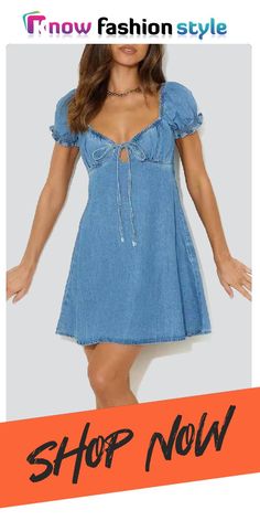 knowfashionstyle Casual Street Solid Hollowed Out Frenulum V Neck Short Sleeve Denim Dresses Denim Dresses Online, Short Sleeve Denim Dress, Short Sleeve Denim, Denim Dresses, Wholesale Fashion, Denim Dress, Dresses Online, Dress Skirt, V Neck