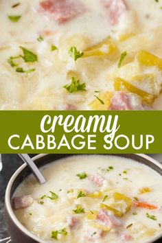 this creamy cabbage soup is loaded with meat and vegetables