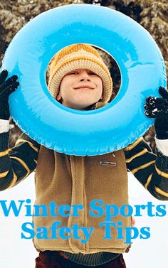 a man holding a blue frisbee in his hands with the caption winter sports safety tips