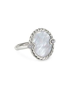 David Yurman Sterling Silver Dy Elements Mother-of-Pearl & Diamond Ring Elegant Mother Of Pearl Round Rings, Elegant Oval Mother Of Pearl Ring, Elegant Round Mother Of Pearl Ring, Formal Mother Of Pearl Round Ring, Formal Round Mother Of Pearl Ring, Formal Mother Of Pearl Ring, Elegant White Mother Of Pearl Ring, Pearl Ring Engagement, Mother Of Pearl Ring