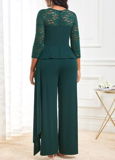 ROTITA 3/4 Sleeve Blackish Green Lace Stitching Jumpsuit #chiver #history #holidays mother art, mother earth, mother of the bride Mother Of The Bride Jumpsuit, Green Jumpsuits, Boat Neck Jumpsuit, Bride Jumpsuit, Trendy Jumpsuit, Green Jumpsuit, African Dresses For Women, Jumpsuit With Sleeves, Green Lace