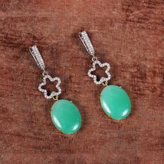 ⚫ 925 Sterling Silver Genuine 0.55 Ct Pave Diamond Chrysoprase Gemstone Handmade Earring Fashion Jewelry Christmas Gift For Woman's ⚫ This Earrings made with a natural diamond in 925 sterling silver, ⚫ Polki Diamond Long Dangle Earrings 925 Sterling Silver Jewelry. ⚫ Gemstone Earrings, Diamond Earrings, Dangle Earrings, Everyday Jewelry ⚫ Special customize for Mother's Day, Anniversary, Birthday Gift, Valentine, Christmas. ⚫ Item Details: Gross Weight: 8.95 Grams 925 Sterling Silver Weight: 4.96 Luxury Handmade Chrysoprase Ring, Earring Fashion, Silver Wedding Jewelry, Earrings Everyday, Handmade Earring, Gift Valentine, Handmade Fashion Jewelry, Earrings Diamond, Long Dangle Earrings