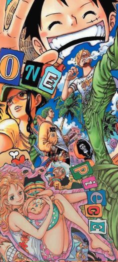 the cover to one piece magazine with an image of two people in front of them