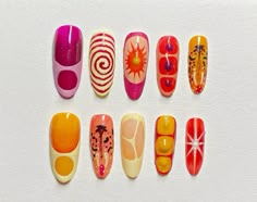 One Color Nail Art, Nail Mood Board, Colorful Nails Design, Mango Nails, Detailed Nail Art, Colorful Nail Art, Vacation Nails