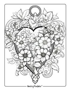 a heart filled with flowers and leaves