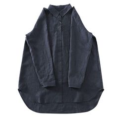 Early Autumn Cotton Linen Loose Casual Blouse Aug 2021 New-Arrival M Black Linen Workwear Blouse With Collar, Linen Blouse With Collar For Workwear, Black Linen Long Sleeve Top, Black Linen Blouse For Work, Oversized Linen Shirt, Shirt Art, Trendy Blouses, Early Autumn, Loose Blouse