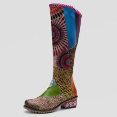 Handmade Casual Leather Boots, Handmade Leather Casual Boots, Casual Handmade Leather Boots, Multicolor Bohemian Boots For Spring, Bohemian Multicolor Boots For Spring, Bohemian Leather Boots For Winter, Bohemian Leather Slip-on Boots, Multicolor Leather Boots With Rubber Sole, Multicolor Leather Summer Boots