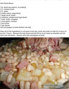 an image of beans and ham cooking in the slow cooker with instructions on how to cook them