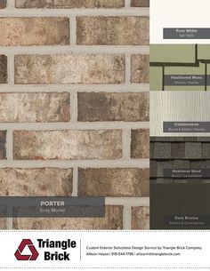 the brick wall is shown with different colors and materials to choose from, including brown, beige