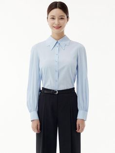 Composition : Shell: rayon 59% nylon 37% polyurethane 4%Color : SKY BLUE_5(55),SKY BLUE_6(66),WHITE_5(55),WHITE_6(66)Country of Origin : China Blue Slim Fit Top For Office Wear, Trendy Light Blue Blouse For Work, Trendy Light Blue Blouse For Workwear, Light Blue Blouse For Fall Workwear, Blue Slim Fit Top For Spring, Slim Fit Blue Tops For Spring, Classic Blue Blouse For Fall, Light Blue Classic Tops For Work, Classic Light Blue Tops For Workwear