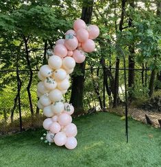 a bunch of balloons that are in the grass