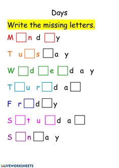 the worksheet for writing letters in different colors and styles, including one that is missing