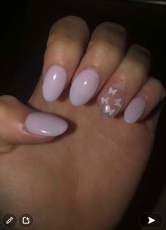 Clear Nails With Butterfly Design, Short Oval Nails Butterfly, Natural Butterfly Nails, French Butterfly Nails, Clear Butterfly Nails, Short Butterfly Nails, Butterfly Gel Nails, Butterfly Nails Short, Red Almond