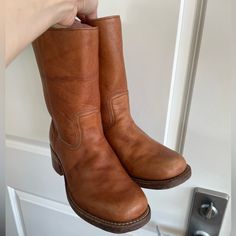 Hard To Find Vintage Men’s Short Frye Campus Boots. Short Boots In Tan Brown. Size 9.5. Overall In Good Condition. Showing Normal Signs Of Use. Will Last For Years To Come! Price Is Firm! :) Bottom Measures A Tad Over 11.75" Heel Is 2" Tall Approximately Total Height 9.25" Mens Frye Campus Boots, Frye Campus Boots, Campus Boots, Zipper Heels, Frye Shoes, Short Boots, Tan Brown, Vintage Men, Shoes Mens