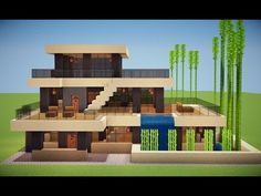 a large modern house is shown in minecraft