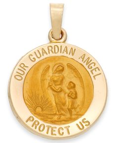 Give the gift of a guardian angel. This symbolic pendant features an engraved disc that reads "Our Guardian Angel Protect Us". Crafted in 14k gold. Approximate drop: 3/4 inch. Macy's Oval Gold Jewelry, Macy's Fine Jewelry Oval Shape, Macy's Oval Sterling Silver Jewelry, Fine Jewelry Hallmark Pendant, Fine Jewelry Pendant With Hallmark, Luxury Oval Jewelry From Macy's, Macy's Fine Jewelry In 14k Gold, Macy's Luxury Oval Jewelry, Macy's 14k Gold Fine Jewelry