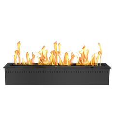 a black fire pit with yellow flames on it's sides and the top half open