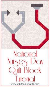 the national nurse's day quilt block is shown in red and white with an arrow