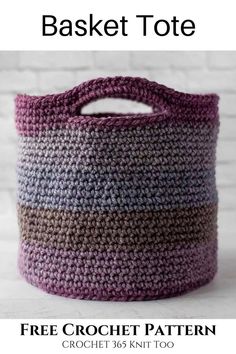 a crocheted basket tote is shown with the text, free crochet pattern