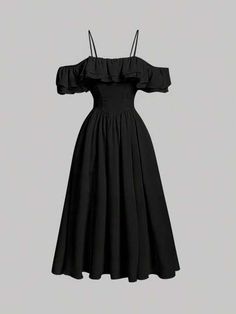 Witchy Wardrobe, Cute Formal Dresses, Cute Black Dress, Cute Dress Outfits, Ruffle Trim Dress, Everyday Fashion Outfits, Dress Crochet, Easy Trendy Outfits, Grad Dresses