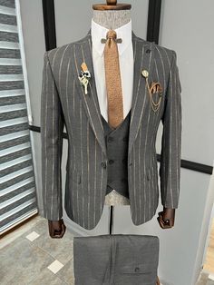 Argeli Red Slim Fit Suit Free Shipping - BOJONI – brabion Pocket Square Size, Striped Suit, Pants Gift, Brown Suits, African Men Fashion, Jacket Vest, Peak Lapel, Slim Fit Suit, Three Piece Suit