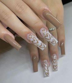 Brown Nail Trends, Brown Nail Colors, Nail Designs Burgundy, Nails Dainty, Nail January, Valentines Nails Heart, Pink Nails Valentines, Brown Nails Ideas, Fall Brown Nails