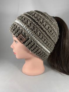 Crochet Mocha Marled and White Women's Winter Textured Ponytail Messy Bun Hat Beanie Cap Handmade Gift Boutique Fashion by SimplyHookedOnLoops on Etsy https://www.etsy.com/listing/657030092/crochet-mocha-marled-and-white-womens Casual Adjustable Mini Hats For Winter, Cozy Adjustable Crochet Cap, Adjustable Gray Crochet Hat For Winter, Gray Crochet Hat, One Size Fits Most, Gray Crochet Hat One Size, Adjustable Gray Crochet Beanie Hat, Fall Beanie Mini Hat One Size, Ponytail Beanie, Bun Beanie