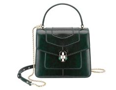 “serpenti Forever ” Top Handle Bag In Forest Emerald Green Shiny Karung Skin With Zircon Bay Blue Gros Grain Internal Lining. Iconic Snakehead Closure In Light Gold Plated Brass Enriched With Black And White Agate Enamel And Green Malachite Eyes Bvlgari Fragrance, Bvlgari Logo, Bvlgari Serpenti, Metal Tags, White Agate, Mini Crossbody Bag, Mini Crossbody, Handle Bag, White Enamel