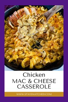 chicken macaroni and cheese casserole in a pan