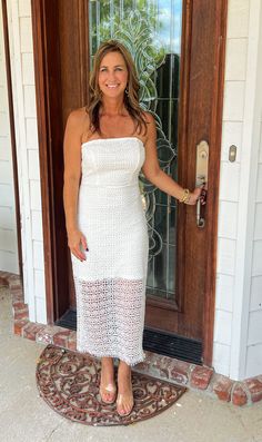 Looking for the perfect dress for your bridal crew? Look no further than our I Do Crew Strapless Lace Midi Dress in White! This stunning dress features delicate lace detailing and a flattering midi length. Your squad will be sure to turn heads and make memories in this one-of-a-kind dress.