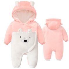 PRICES MAY VARY. 【Soft Warm Material】 The newborn baby cute bear snowsuit is made of high quality cotton and fleece fabric. The coral fleece fabric lined and outer, cotton padding inside. Soft touch to care for your baby's sensitive skin, so your little one can wear it comfortably all day. 【Intimate Design】 The infant hooded jumpsuit with cute cartoon bear pattern and bear ears design, The one-piece suit design with snap closure, easy to change diaper. The hooded design will protect baby's head Cute Cartoon Print Onesie For Winter, Cute Winter Onesie With Cartoon Print, Cute White Hooded Onesie, White Long Sleeve Jumpsuits And Rompers With Cartoon Print, White Long Sleeve Jumpsuit With Cartoon Print, Cute Cotton Hooded Onesie, Winter Cotton Onesie, Cute White Bodysuit For Winter, Cute Pink Hooded Onesie