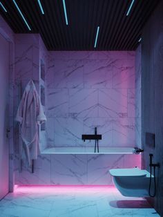 a bath room with a tub and a sink inside of it at night time,