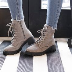 Grey Sparkle Combat Boots!!! New With Tag!! Never Been Worn In Box Sz 10 Mia Boots, White Combat Boots, Knee High Platform Boots, Women's Motorcycle Boots, Brown Chelsea Boots, Green Boots, Womens Combat Boots, Lace Up Combat Boots, Dr Martens Boots