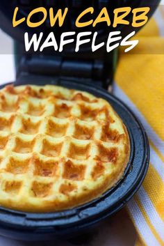 low carb waffles on a plate with the words low carb waffles