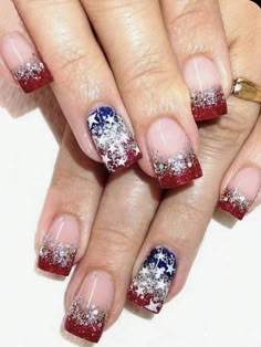 Multicolor  Collar    Color Nails Embellished   Nail,Hand & Foot Care Patriotic Nails Design, Fourth Of July Nails, 4th Of July Nails, July Nails, Blue Nail, Nail Arts