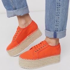 Coral Espadrilles With Lace Up Front, Woven Flatform Sole And Textured Tread Spring Lace-up Platform Espadrilles, Lace-up Textile Espadrilles For Summer, Beach Lace-up Textile Espadrilles, Casual Espadrilles With Contrast Sole For Spring, Casual Spring Espadrilles With Contrast Sole, Spring Beach Sneakers Lace-up, Beach Sneakers With Textured Sole And Lace-up Design, Beach Lace-up Sneakers With Textured Sole, Spring Ankle-high Sneakers With Contrast Sole