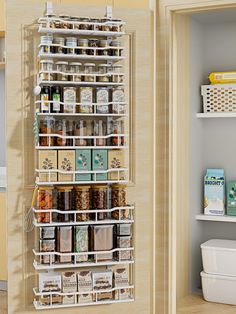 PRICES MAY VARY. 👍【MULTI-USE OVER THE DOOR PANTRY ORGANIZER RACK】The pantry door rack has multiple purposes, It can be used as a pantry shelf organizer, bathroom/cabinet door shelf, can/bottle containers rack and food snacks organization, cosmetics. Perfect for home, pantry, living room, kitchen, dorm, office, or basement to extend your house space. 👍【MAXIMIZE YOUR SPACE】 Please measure the width of your door before purchasing to see if it can fit a 16"W shelf. The pantry door spice rack overa Snacks Organization, Pantry Door Rack, Pantry Shelf Organizer, Door Pantry Organizer, Door Spice Rack, Pantry Door Organizer, Hanging Spice Rack, Pantry Organizer, Over The Door Organizer