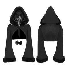 Shop now and embrace your inner enchantress with our women's gothic fur-trimmed hooded jacket. crafted with meticulous attention to detail, this jacket features exquisite lace accents and a luxurious fur trim. perfect for those seeking a touch of darkness and sophistication, this jacket is sure to make a statement wherever you go Steampunk Rabbit, Rabbit Outfit, Faux Fur Bolero, Faux Fur Hoodie, Fur Hoodie, Velvet Shorts, Punk Rave, Bolero Jacket, Estilo Punk