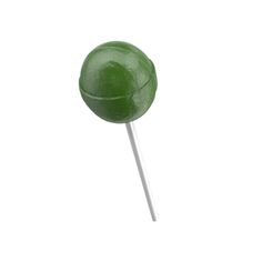 a green lollipop sitting on top of a white stick