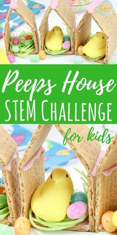 Peep Gingerbread House, Easter Graham Cracker House, Graham Cracker Easter Bunny House, Easter Peeps House, Peep Houses Easter, Peeps Houses For Easter, Adopt A Peep Activity, Peep Houses, Easter Stem Challenge