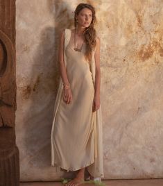 Sleeveless Bias Cut Beige Slip Dress, Sleeveless Beige Slip Dress Bias Cut, Sleeveless Bias-cut Beige Slip Dress, Beige Evening Slip Dress For Summer, Spring Cream Bias Cut Slip Dress, Spring Wedding Beige Slip Dress, Luxury Lounge Wear, Cream Slip Dress, Boho Evening Dress