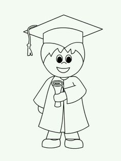 a cartoon character with a graduation cap and gown holding a drink in his hand, outlined on