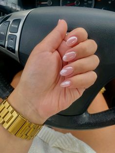 pink chrome nails #nails #chromenails #chrome #acrylic Pink And White Crome Nails, Milky Pink Nails Chrome, Milky Chrome Almond Nails, Short Almond Acrylic Nails Elegant, Light Pink White Chrome Nails, Simple Nail Designs Chrome, Opaque Chrome Nails, Light Pink Crome Nails Ideas, Pink Nails White Chrome