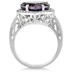 Heart Shaped Amethyst & Diamond Ring Halo 14K White Gold 5.41ct - RE681 Heart Shaped Amethyst, Amethyst Heart, Amethyst And Diamond Ring, Diamond Heart Ring, Diamond Halo Ring, Halo Diamond Ring, 14k White Gold Ring, Ring Size Guide, Halo Ring