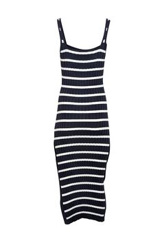 Make a stylish statement in this playful Solid & Striped ribbed dress! The navy blue and white stripes make it perfect for any weekend adventure, while the soft ribbed fabric gives it a comfortable fit. Style it with espadrille sandals and sunnies for the perfect laid-back look. Weekends just got a whole lot more fashionable! Size S 65% Viscose, 35% Nylon Unlined Pullover Side button detail Sleeveless Bust 28" Waist 20" Shoulder to hem 52" Ribbed Dress, Coastal Chic, Solid & Striped, Espadrille Sandals, The Navy, Fashion Books, Fit Style, Ribbed Fabric, Button Detail