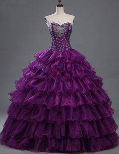 Purple Quinceanera, Ball Gown Quinceanera Dresses, Photo Purple, Purple Quinceanera Dresses, Purple Princess, Dress Quinceanera, Purple Prom, Organza Sleeves